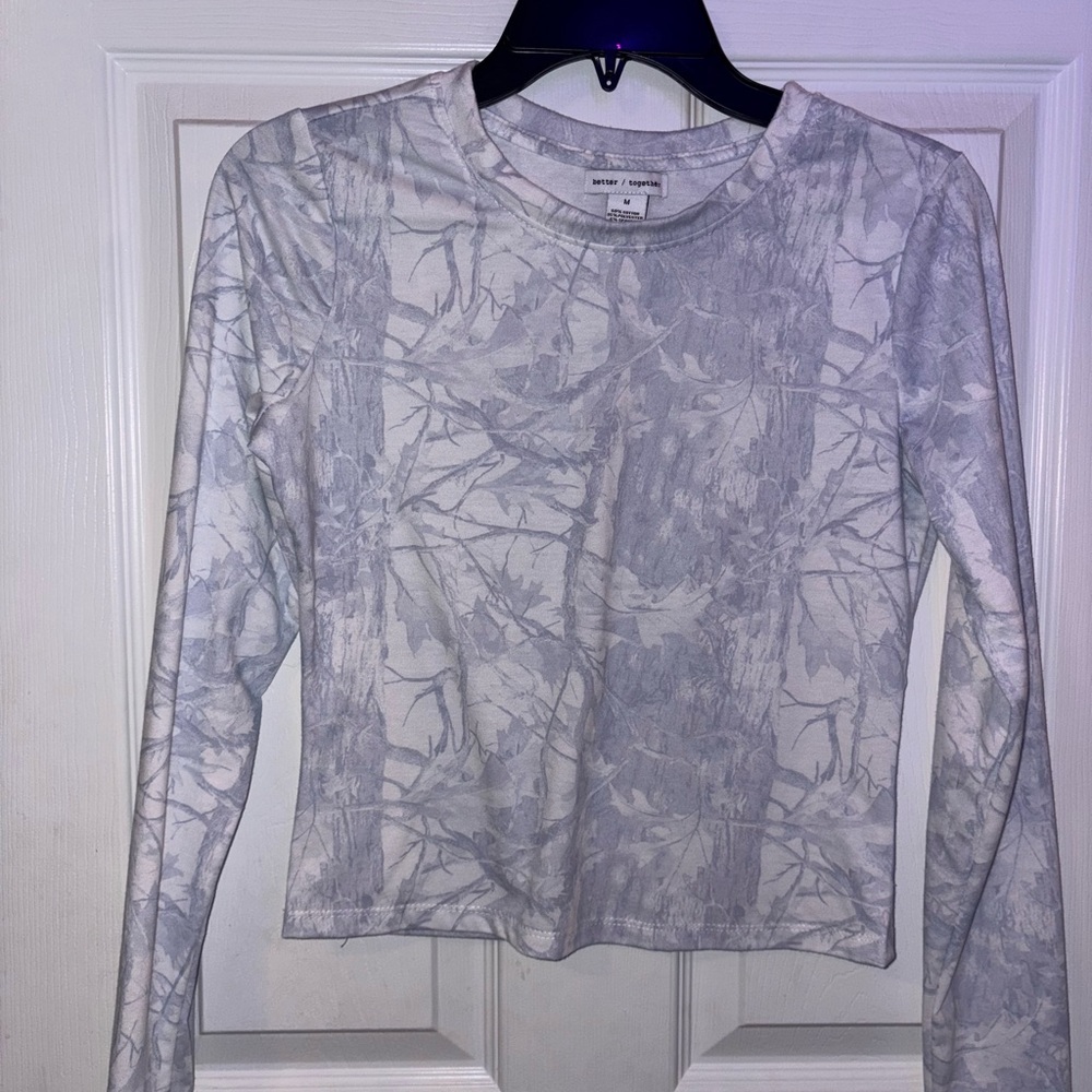 Gray Camouflage Long Sleeve Top